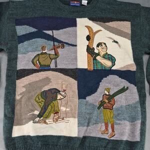 Vtg Embroidered Winter Ski Theme Sweater Buckingham 90's Boho Retro Ski Men's XL